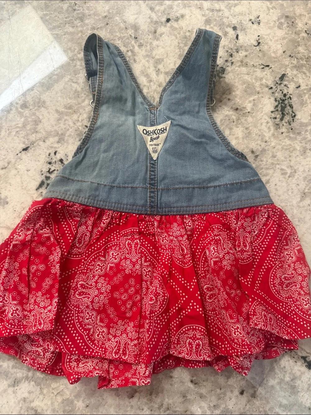OshKosh B'gosh Denim Bib Overalls with Red Bandana Skirt